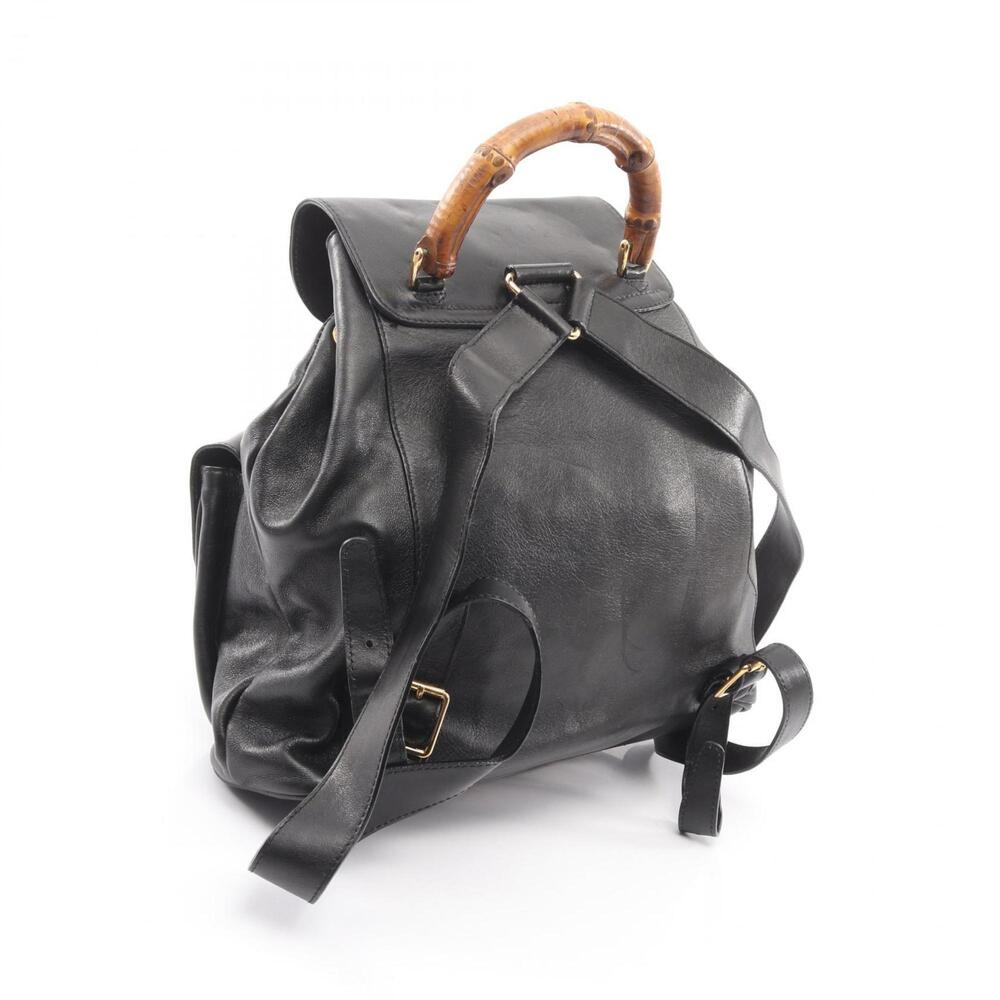 GUCCI Black Leather Bamboo Backpack - Picture 2 of 12